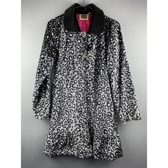 VINTAGE COUTURE Coat Womens XS Black leopard print faux fur collar Mid Length‎ - Picture 1 of 7